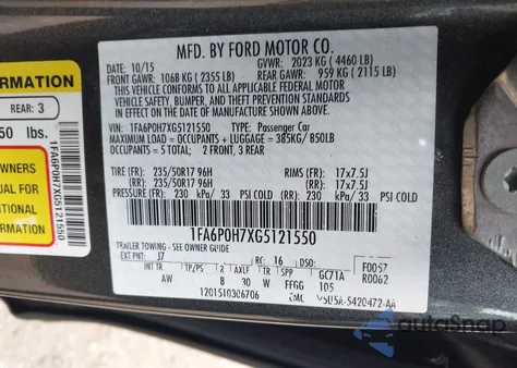 2016 Ford Fusion Se из США, поврежденный, VIN 1FA6P0H7XG5121550